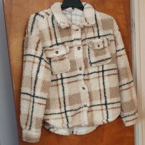 Crave Fame Cream and Brown Plaid Teddy Jacket